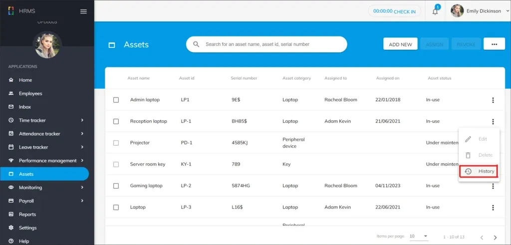OfficePortal asset history 1