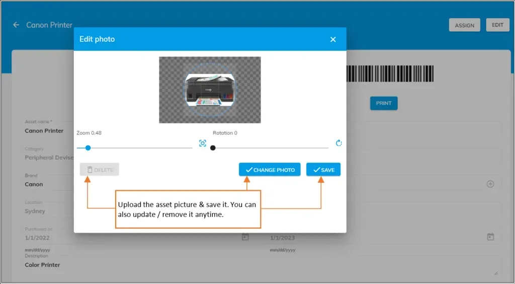 officeportal asset picture upload change delete 2