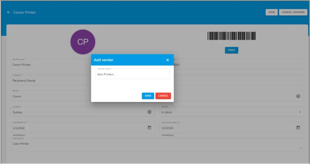 officeportal assets add vendor 2