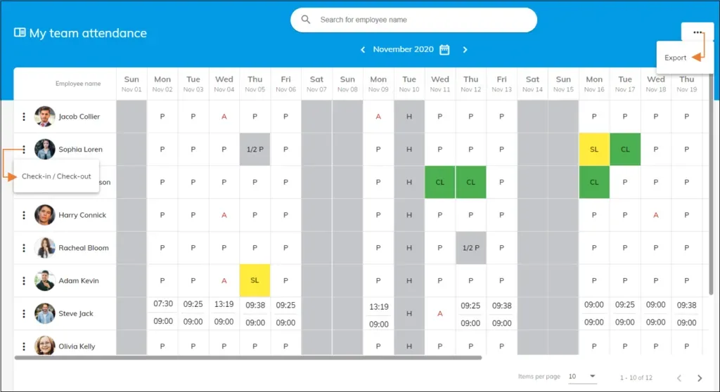 officeportal attendance tracker my team attendance hourly shift