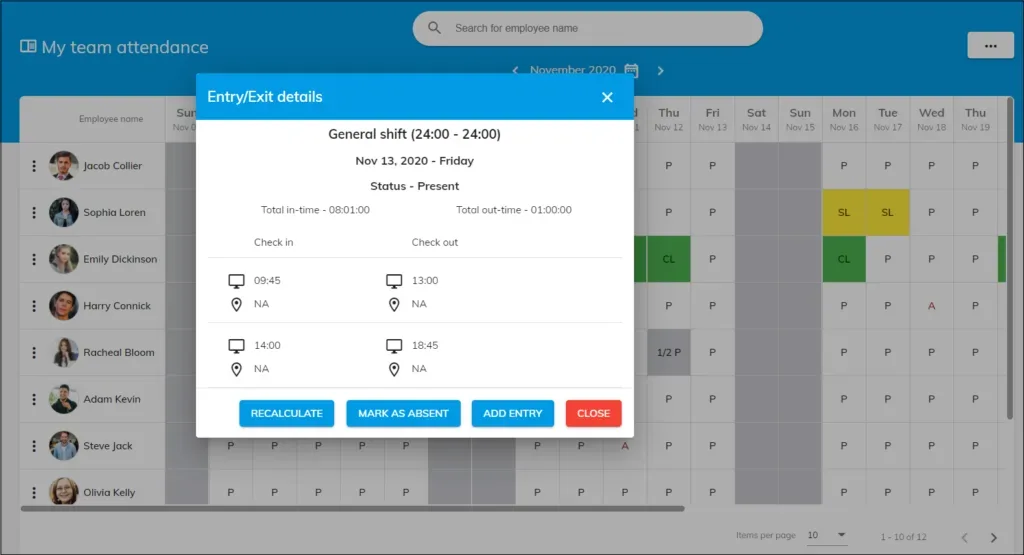 officeportal attendance tracker my team attendance mark as absent