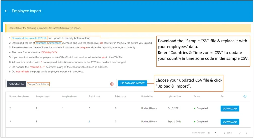 officeportal employee import procedure