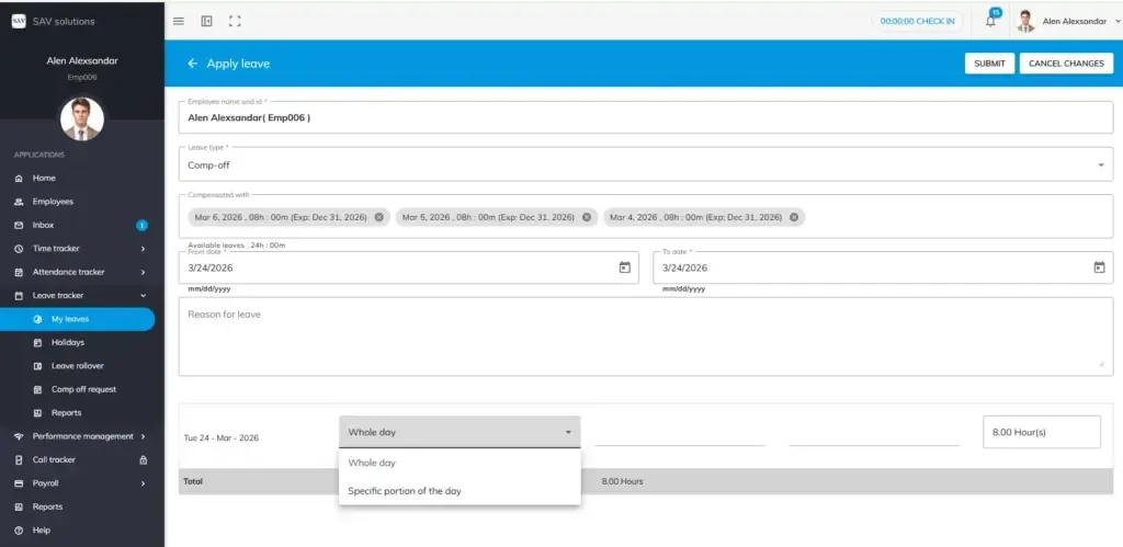 officeportal help compoff leave