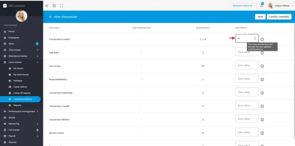 officeportal help customise balance 2