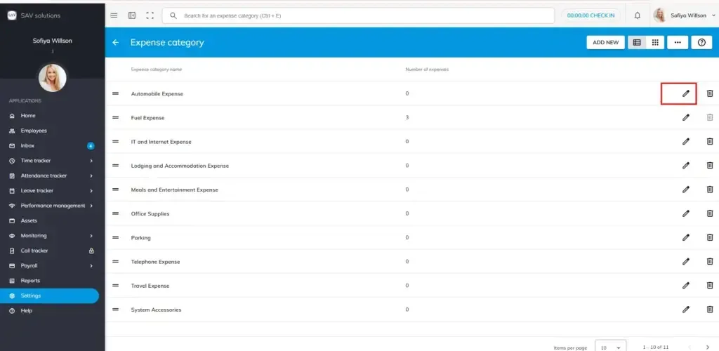 officeportal help expense category