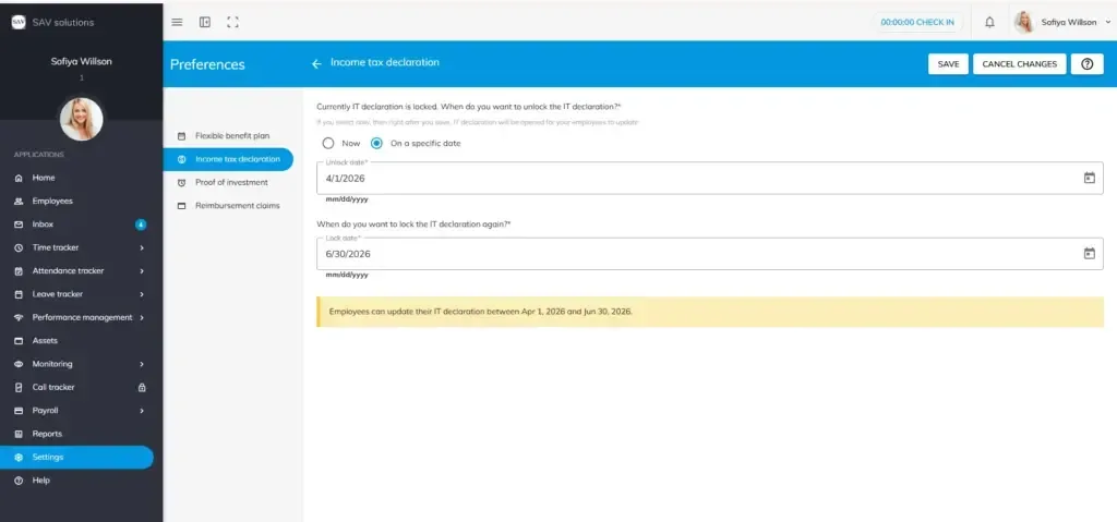 officeportal help income tax declaration