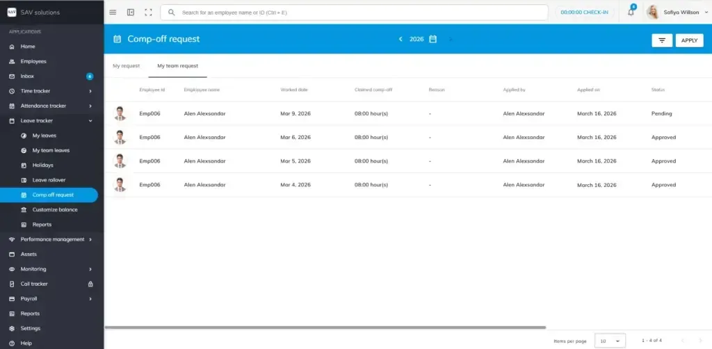 officeportal help my team comp off request 2