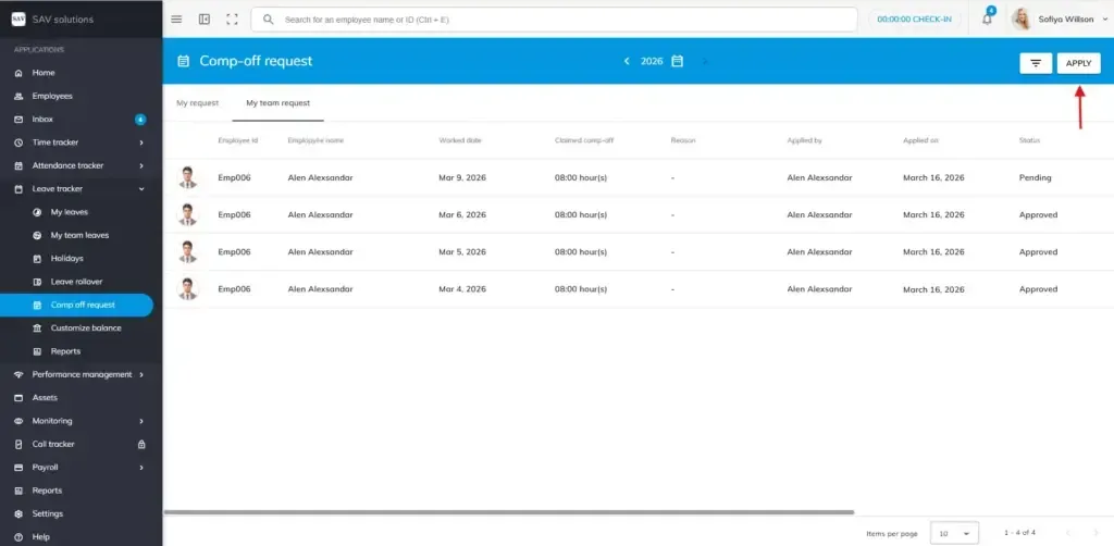 officeportal help my team comp off request 3