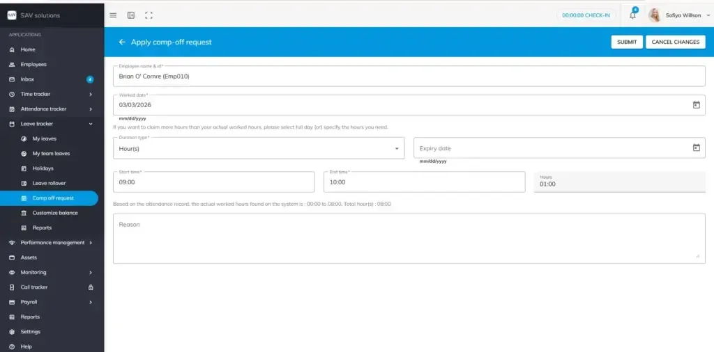 officeportal help my team comp off request 4