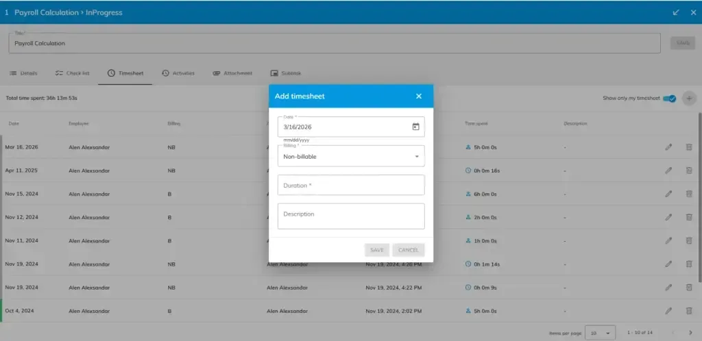 officeportal help timesheet inside task 1