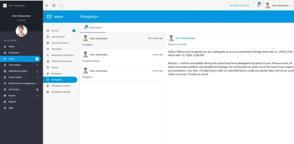 officeportal inbox delegation notification