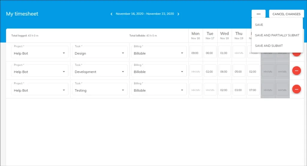 officeportal timetracker save timesheet