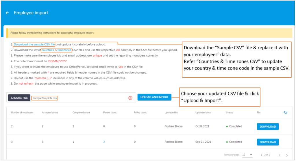 Steps to import employee