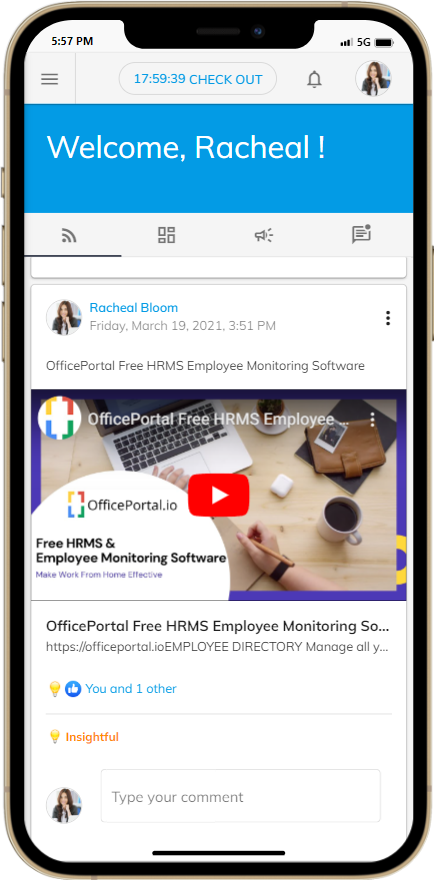 OfficePortal Mobile App Home Screen