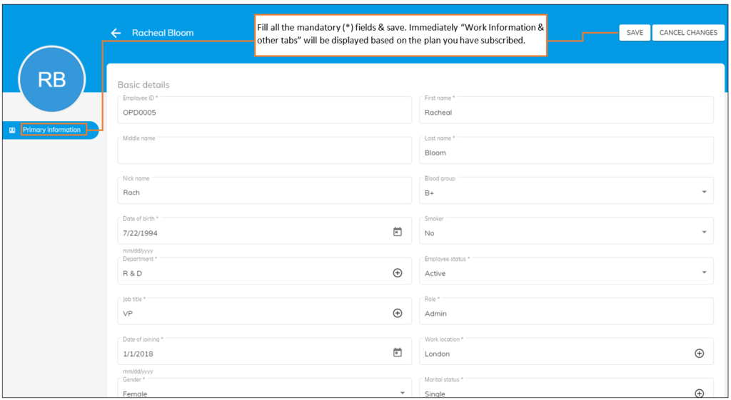 Officeportal Employee primary information