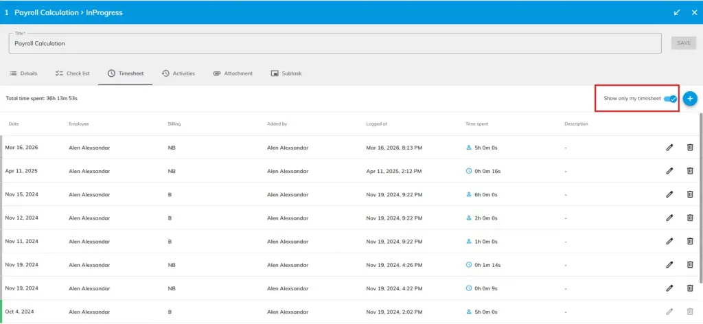 officeportal help timesheet inside task 2
