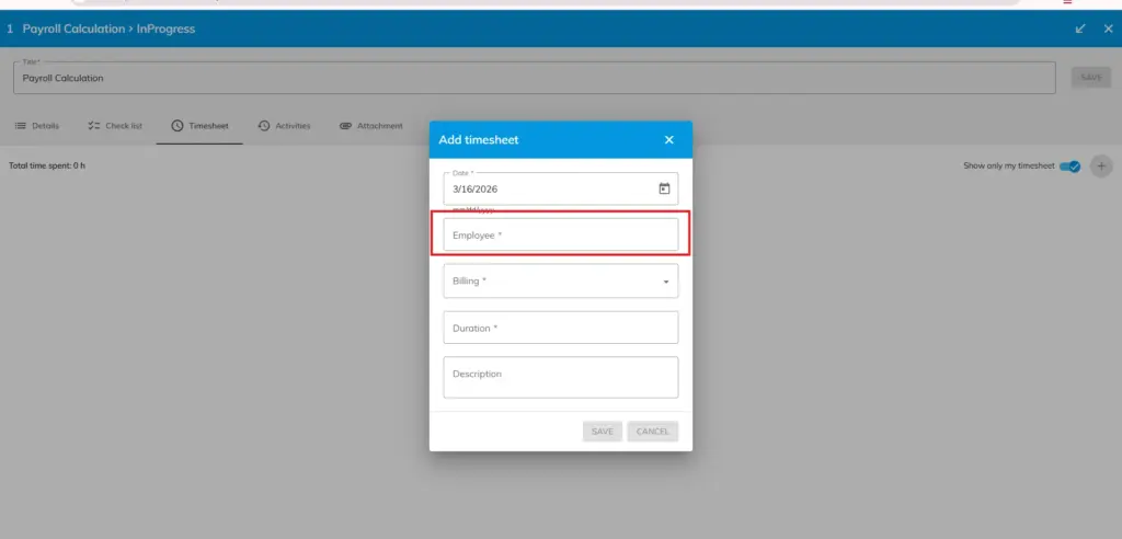 officeportal help timesheet inside task 3