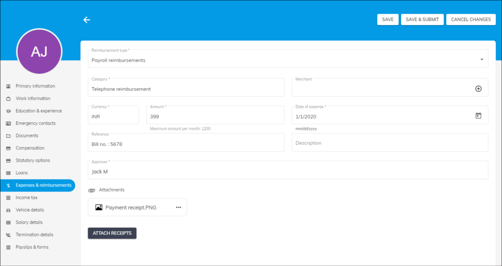 Payroll Reimbursement Form