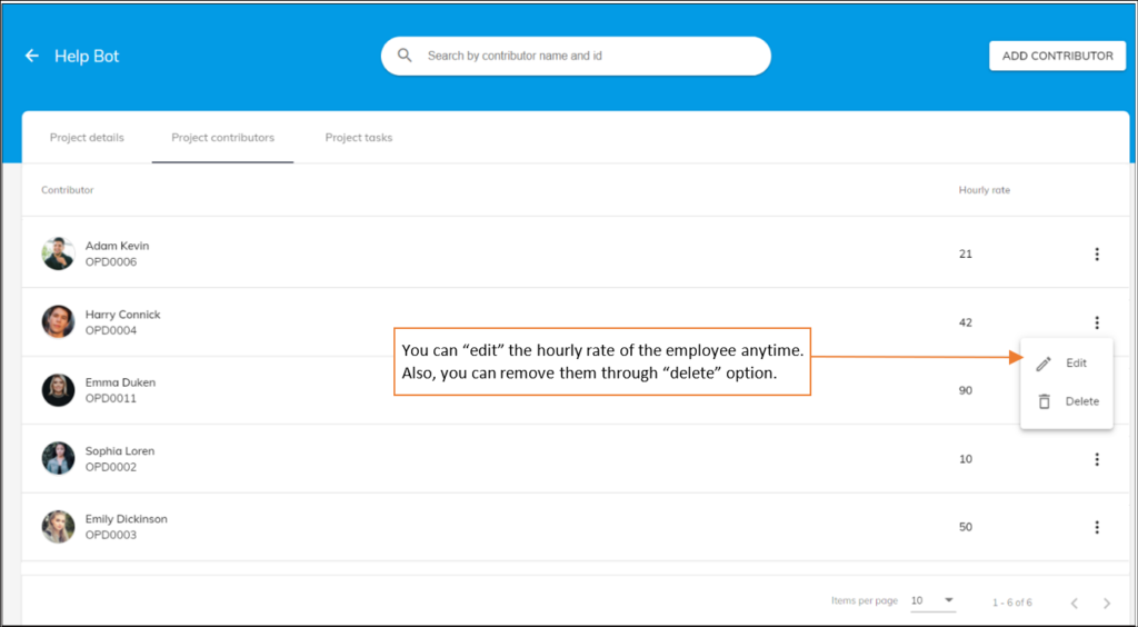Edit project contributors