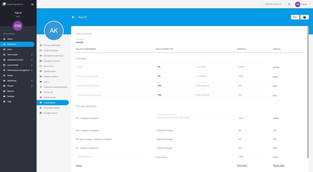 OfficePortal CTC 20000 monthly