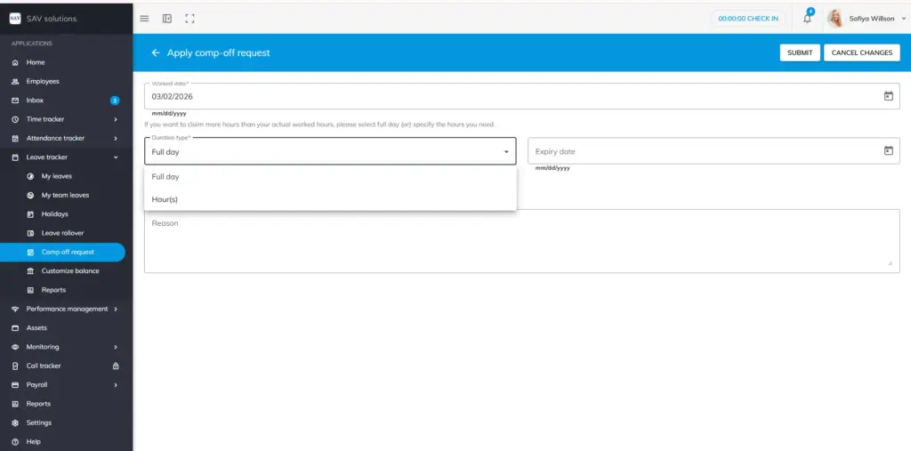 officeportal comp off requesst 1