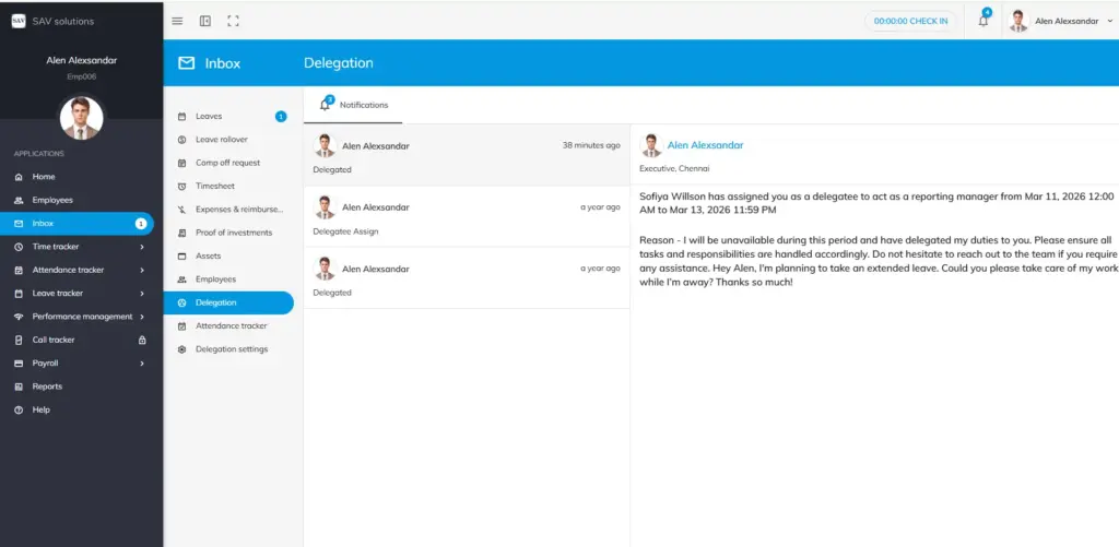 officeportal inbox delegation notification
